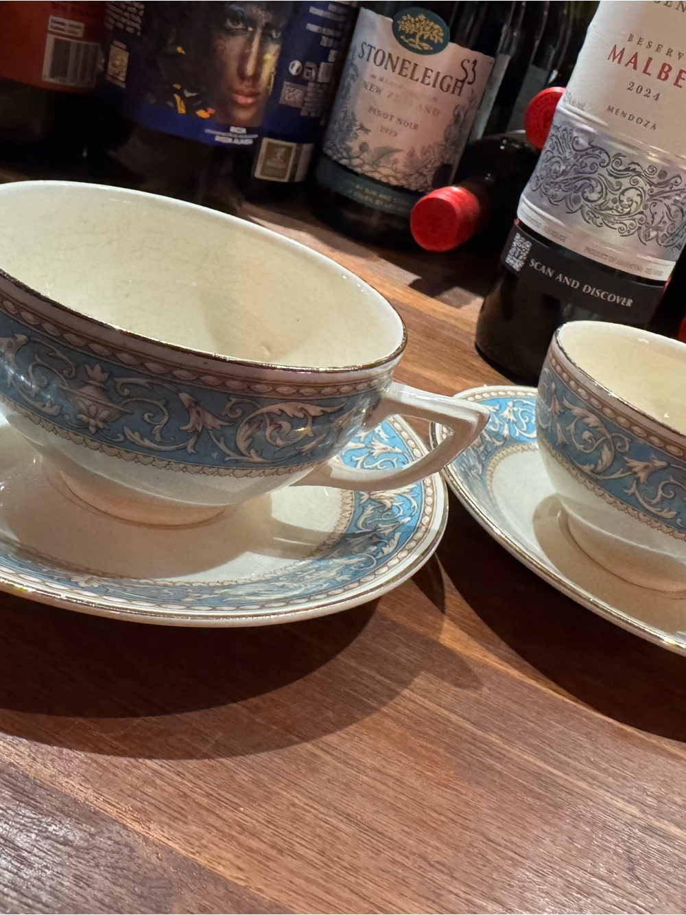Blue Scrollwork Porcelain Teacup and Saucer Set - Elegant Home Dining